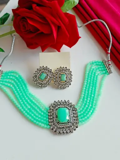 Mint Green Beaded Choker Set