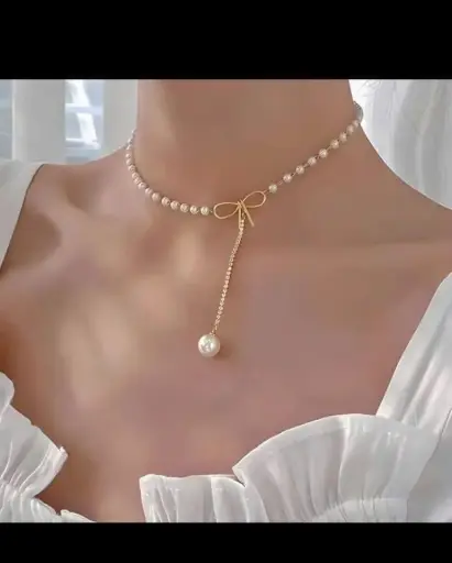 Pearl Drop Bow Choker