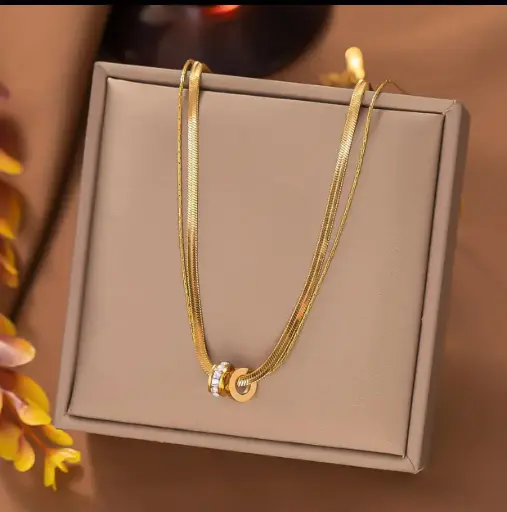 Dual Ring Charm Gold Necklace
